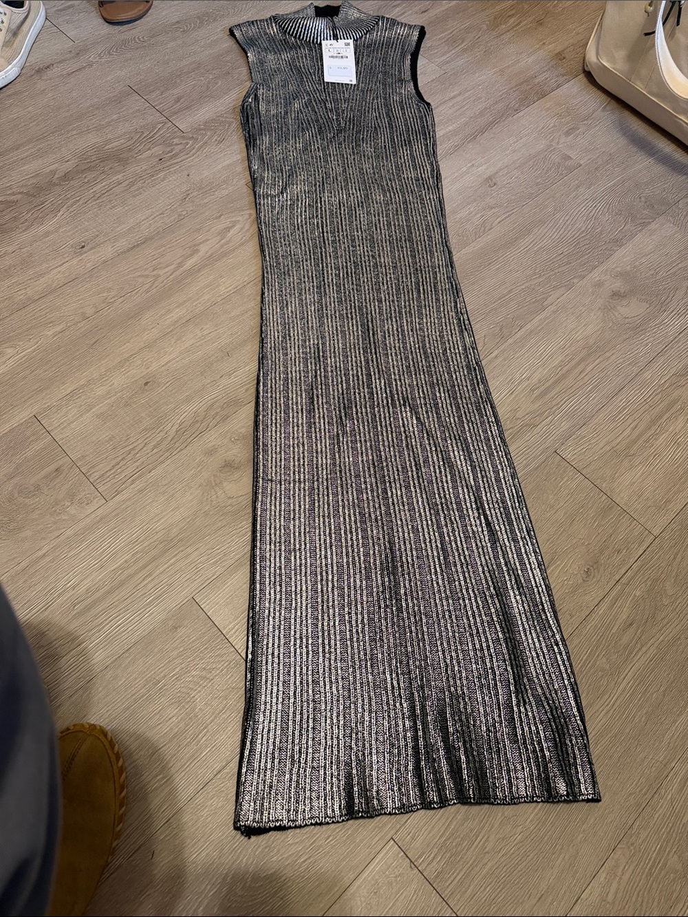 Zara Silver Metallic Ribbed Sleeveless Maxi Dress - Picture 3 of 4